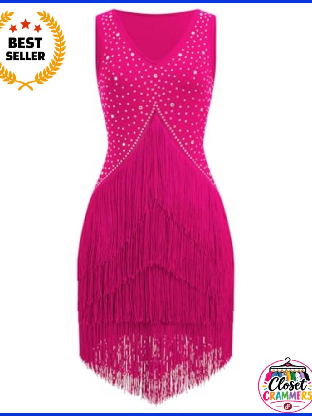 Rhinestone Fringe Tassel Latin Dance Dress Sleeveless Backless Ballroom